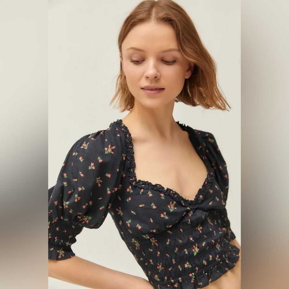 Urban outfitters smocked crop top with roses